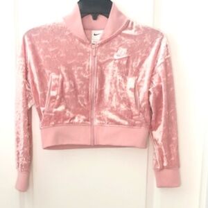 Nike Air Kid's, pink velour, crop zip up, small